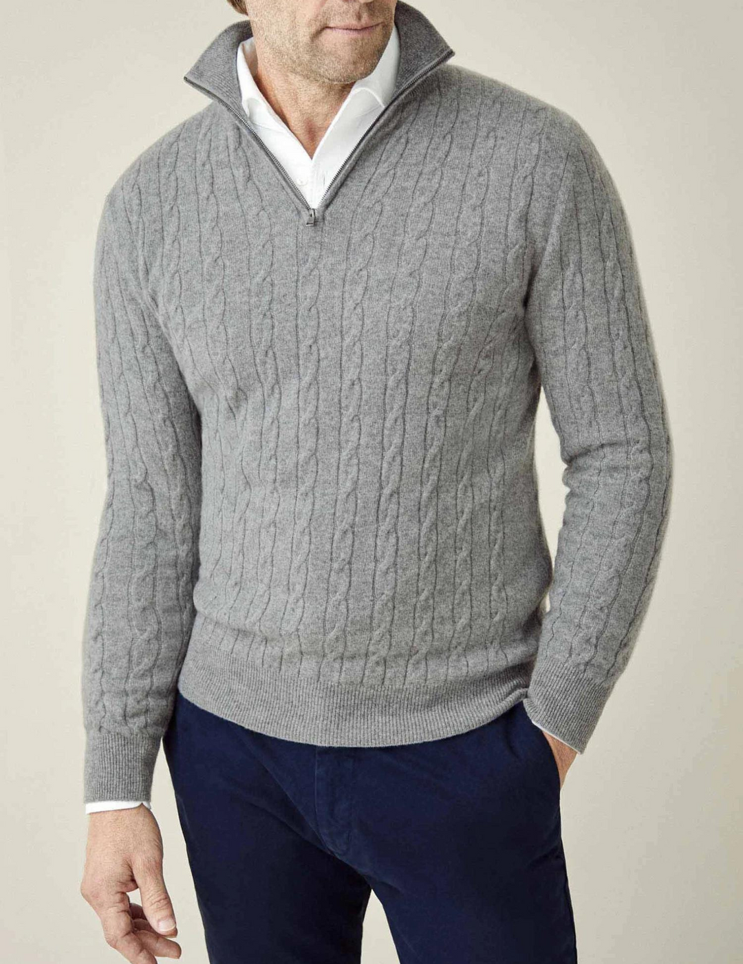 Men's Cable Knit Zipper Sweater – Adjustable Warmth & Textured Comfort
