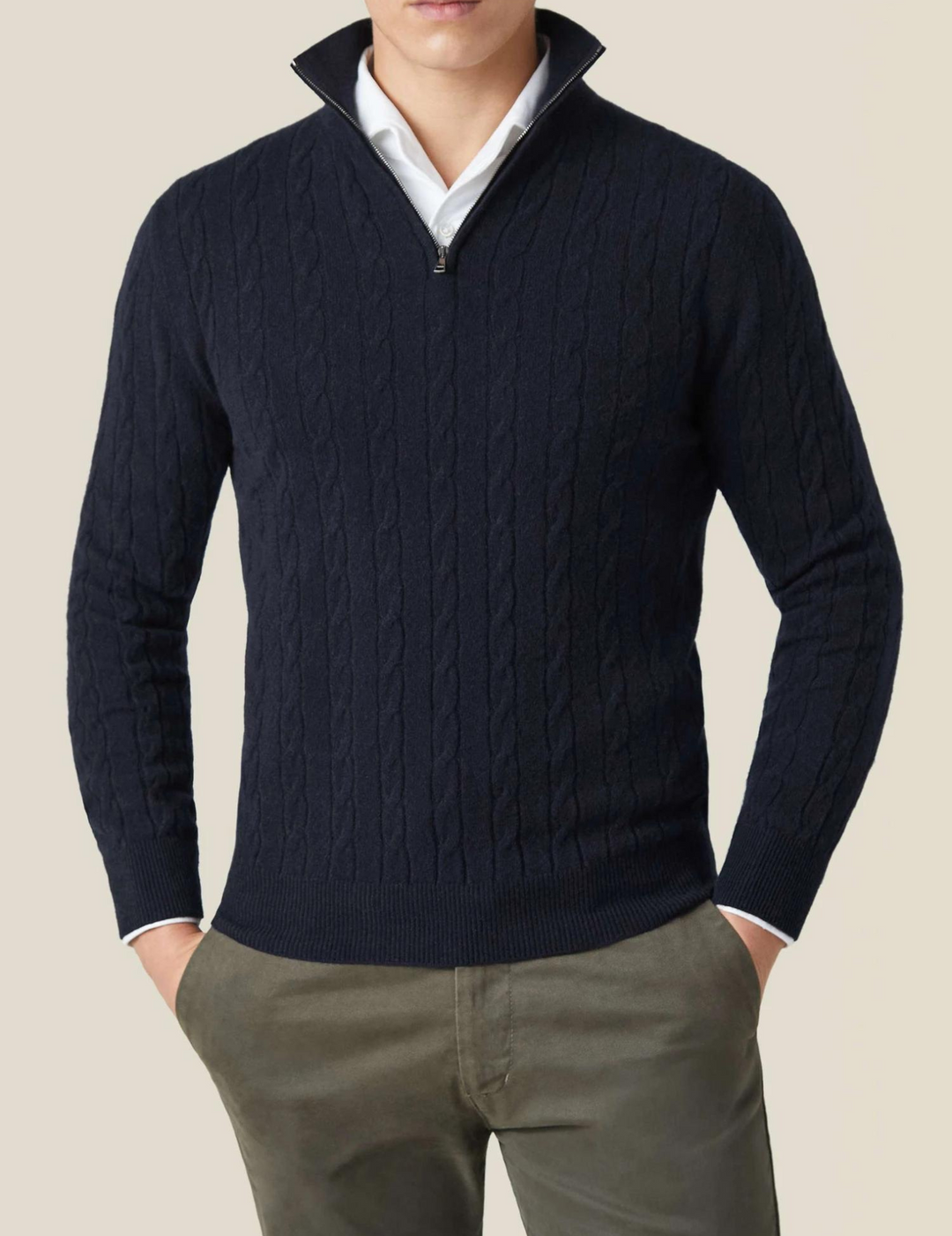 Men's Cable Knit Zipper Sweater – Adjustable Warmth & Textured Comfort