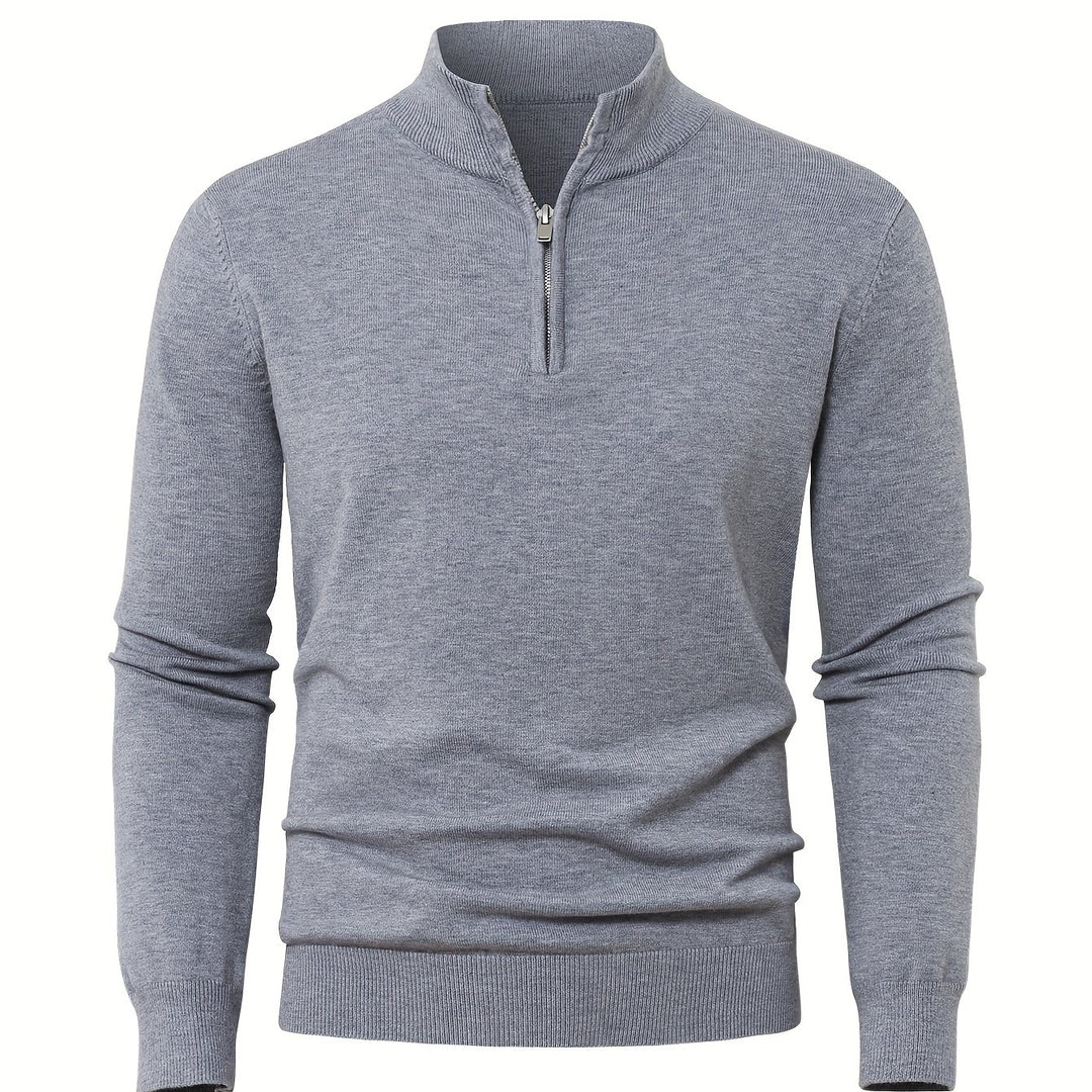 Men’s Thick Knit Zip-Up Sweater – High-Neck Minimalist Warmth