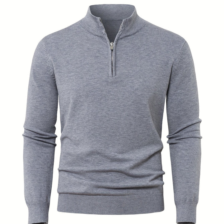 Men’s Thick Knit Zip-Up Sweater – High-Neck Minimalist Warmth