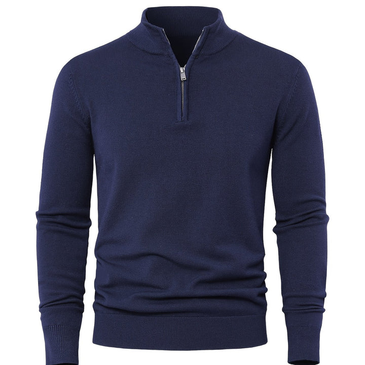 Men’s Thick Knit Zip-Up Sweater – High-Neck Minimalist Warmth