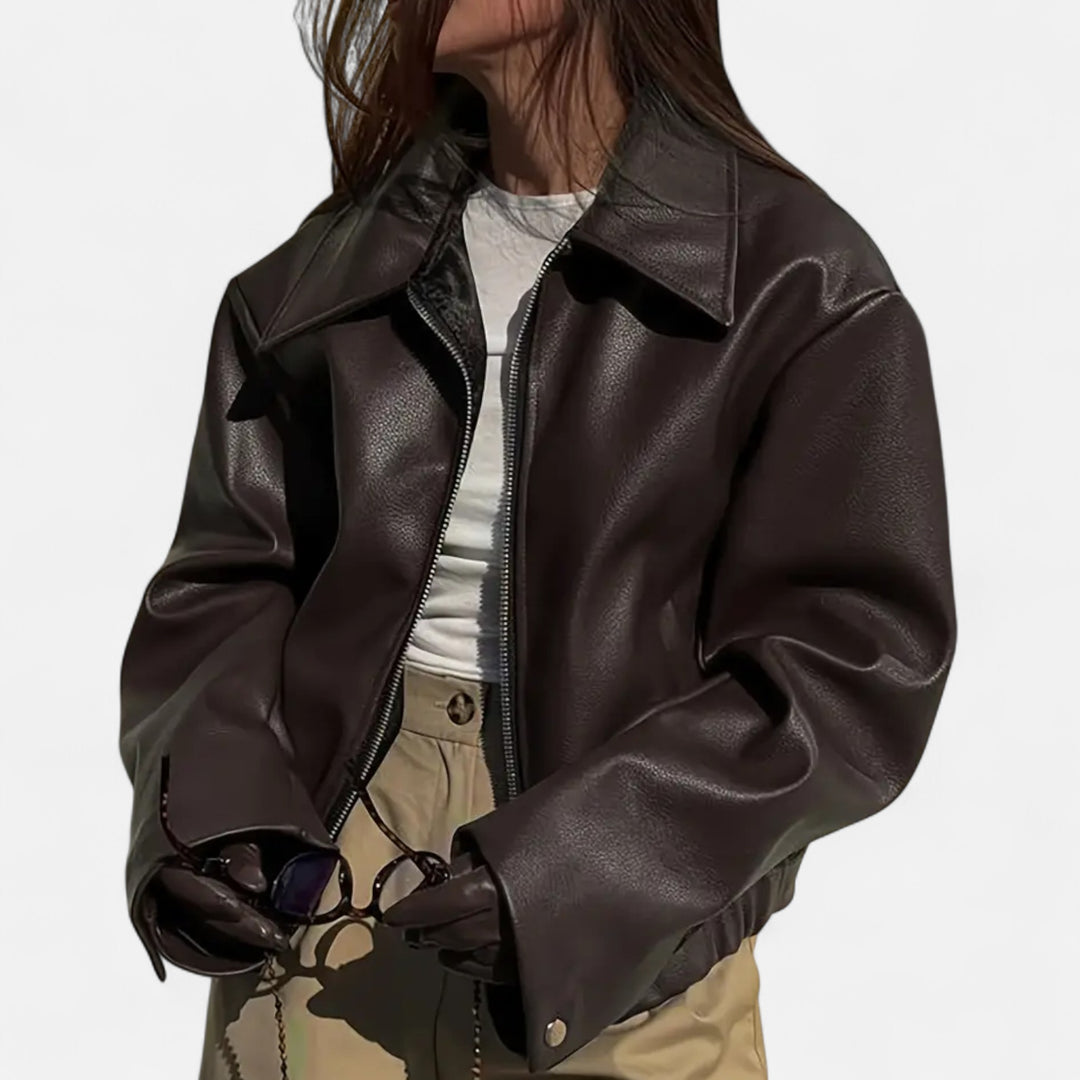 NOMU Lifestyle | Women’s Retro PU Leather Jacket – Timeless Elegance