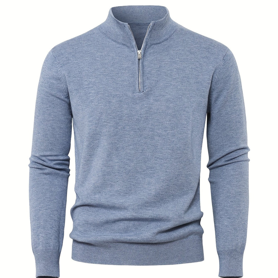 Men’s Thick Knit Zip-Up Sweater – High-Neck Minimalist Warmth