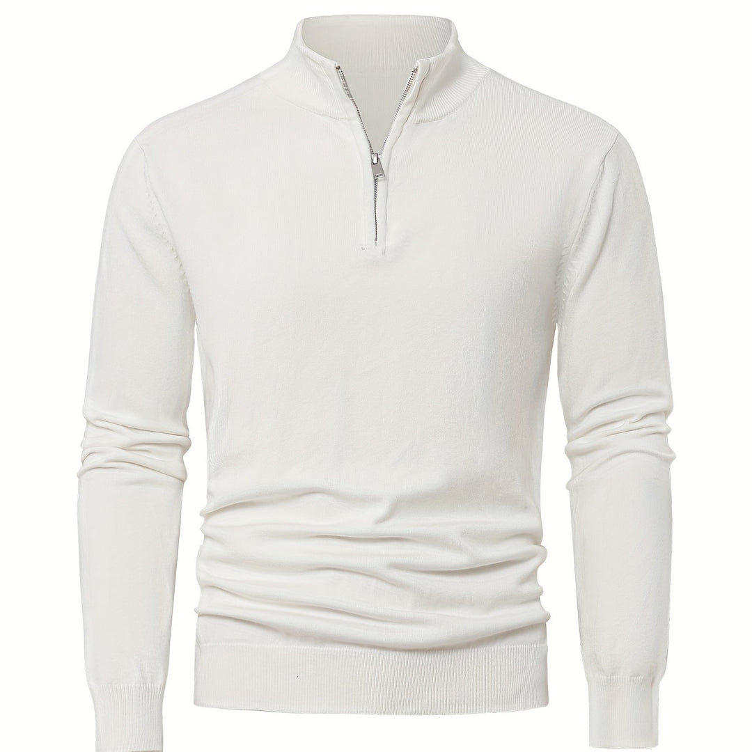 Men’s Thick Knit Zip-Up Sweater – High-Neck Minimalist Warmth
