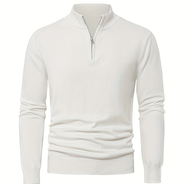 Men’s Thick Knit Zip-Up Sweater – High-Neck Minimalist Warmth